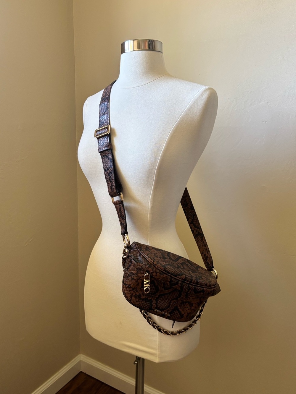 Michael Kors Brown Snake-Print Crossbody Belt Bag